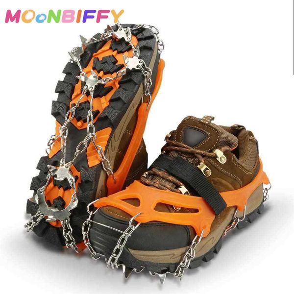 Zapatos de seguridad 8 dientes de acero Pinza de hielo Spike para antideslizante Escalada Picos de nieve Crampones Tacos Garras de cadena Empuñaduras Botas Cubierta 230821