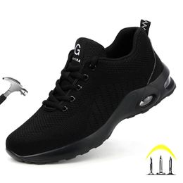 Zapatos de seguridad Zapatos de seguridad para el trabajo con cojín de aire para hombres y mujeres, zapatillas de trabajo transpirables, zapatos con punta de acero, calzado protector de seguridad antipinchazos 231215