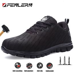 Chaussures de sécurité FENLERN Baskets de travail Chaussures à bout en acier Chaussures de sécurité pour hommes Chaussures de travail anti-crevaison Bottes Mode Chaussure de travail antidérapante indestructible 230801