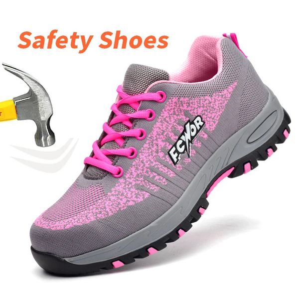 Chaussures de sécurité pour femmes, baskets à bout en acier, bottes légères à perforation, rose, petite taille, 231225