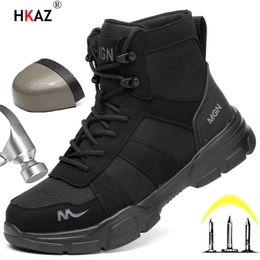 Sapatos de segurança indestrutíveis homens botas de segurança de trabalho ao ar livre botas militares anti-esmagamento anti-punctura sapatos industriais botas de deserto 231215