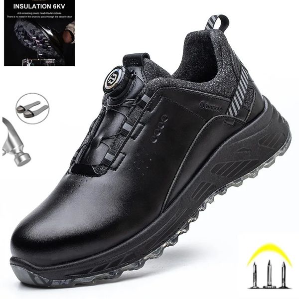 Chaussures de sécurité Isolation 6KV chaussures de sécurité de travail en cuir noir pour hommes bottes à embout en acier Anti-écrasement chaussures pour homme indestructibles antidérapantes 231009