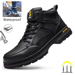 Chaussures de sécurité Dernières bottes en cuir imperméables pour hommes avec embout en acier chaussures de travail de sécurité Anti-écrasement bottes de soudage de Construction indestructibles 231009