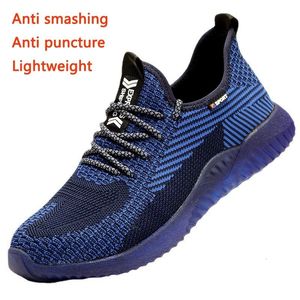 Chaussures de sécurité légères à bout en acier chaussures de sécurité tissées à la mouche respirantes anti-odeurs chaussures de travail résistantes à l'usure anti-impact anti-crevaison baskets 230720