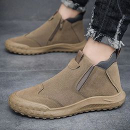 Veiligheidsschoenen Herenschoenen Herfst Hoge snit Britse stijl Eén voet Antislip en slijtvaste korte laarzen Bouwplaats Werk Vrijetijdsschoenen 231110