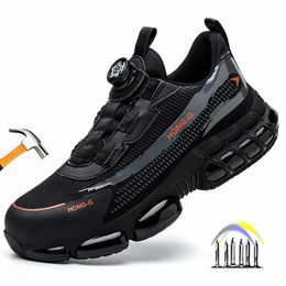 Chaussures de sécurité chaussures de travail à bouton-poussoir rotatif hommes baskets de sécurité anti-crevaison chaussures de sécurité homme de travail chaussures de travail de protection avec embout en acier 231215