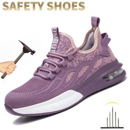 Chaussures de sécurité Chaussures de sécurité pour femmes, bout en acier, bottes de sécurité anti-écrasement, bottes de travail industrielles, baskets respirantes indestructibles et anti-crevaison 231207
