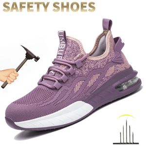 Chaussures de sécurité Chaussures de sécurité pour femmes, bout en acier, bottes de sécurité anti-écrasement, bottes de travail industrielles, baskets respirantes indestructibles et anti-crevaison 231128