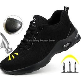 Sapatos de segurança com biqueira de aço Sapatos de segurança masculinos malha respirável sapatos de trabalho homens botas de trabalho leves homens mulheres calçados indestrutíveis tamanho 36-50 231130