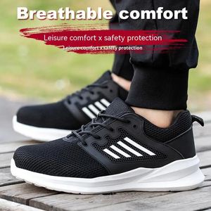 Veiligheidsschoenen Unisex Zomer Licht Ademende Sneaker Voor Mannen Vrouwen Zwart Puinhoop Veiligheidsschoenen Lekbestendig Platform Casual Schoenen 231128