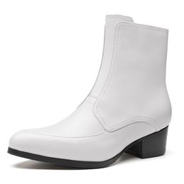 Zapatos de seguridad botas blancas para hombres de cuero genuino chelsea tobillo botas de 5 cm de altura 2023 traje de boda de moda aumentando para hombres 230816