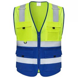 Bouw kleding Veiligheid Veiligheid Hoge zichtbaarheid Reflectieve nacht Constructie Werkbeveiliging Vest voor mannen Zipper en zakken voorkant van de voorkant van de voorkant