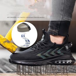 Veiligheid met stalen teen dop anti-smash mannen werkschoenen sneakers licht lekbestendige ademende zwarte designer schoenen dropshipping maat 36-48 fabriek 678