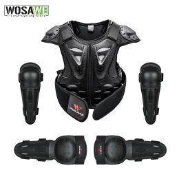 Sécurité Wosawe Children's Elbow Gnee Pads Motorcycle Armour Veste Back Protection Gear Mtb Joelheira Kneepads Knee Brace Protector