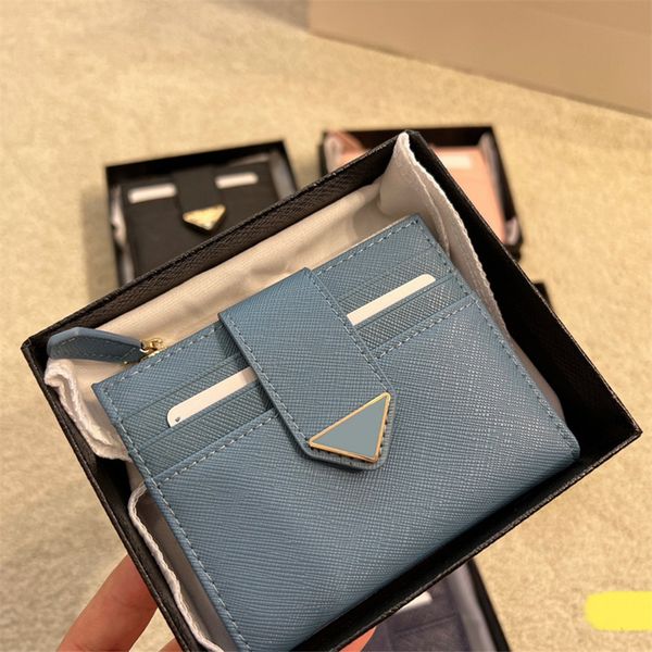 Carteras de diseñador Saffiano, cartera para hombre, monedero para mujer, Mini tarjetero de cuero triangular de lujo 220A