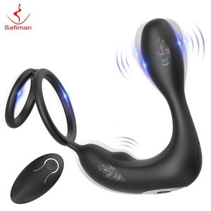 Safiman masseur de prostate vibrateur anal jouets sexuels masculins avec anneau pénien bouchons vibrants pour hommes 12 modes de vibration sans fil 240126