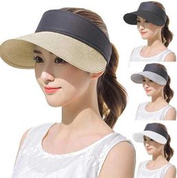 Sagace Fashion Hat Womens Sun Visor Soleil Roll Up Wide Brim UV Protecteur Soleil avec une paille supérieure vide Summer pour les femmes4912457
