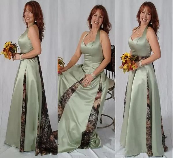 Sage Camo Vestidos para la madre de la novia Vestidos largos de una línea para bodas en el campo Halter Back Lace-Up Tallas grandes Novio Mamá Fiesta de graduación Ropa de noche 2023 Color personalizado