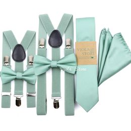 Ensemble de bretelles Hankie pour hommes et enfants, bretelles réglables, vert sauge, 2.5cm, 6cm, cravate, cravate, accessoire de fête de mariage, 240111