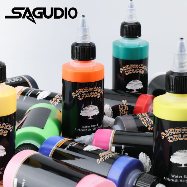 Pintura acrílica transmitida por el agua de Sagud Aire 18 Colores Diy Hecho a mano 100 ml/Botella Tinta de aerógrafo para modelar zapatos textiles de madera