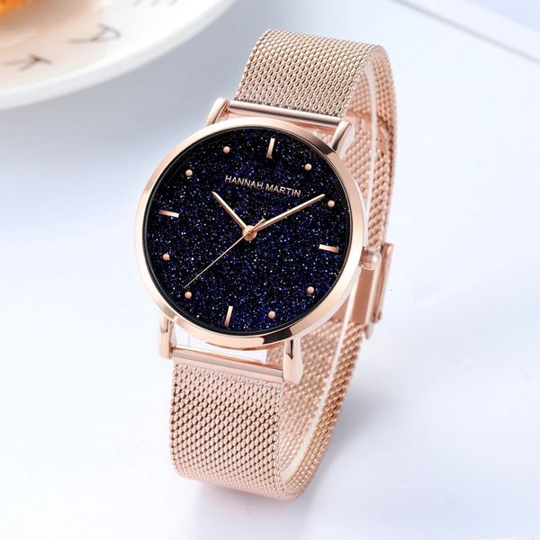 Reloj de pulsera de cuarzo japonés de lujo con diseño de esfera del desierto del Sahara, reloj resistente al agua de acero inoxidable y oro rosa para mujer 240123