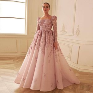 Dit poussiéreux dubaï Sharon robes de soirée rose pour les femmes de mariage à manches longues saoudien arabe musulman formelle robe de bal Ss453 mal