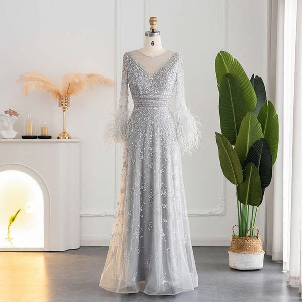 Dit plumes soirée Sharon dubaï Sier robes pour femmes fête de mariage élégant perlé Champagne Gala robe formelle Ss101 mal