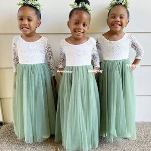 Vestidos de niñas de flores para bodas Niños Ropa formal Mangas largas Puffy Tutu Niño pequeño Niñas Desfile Vestido de comunión Graduación Fiesta de cumpleaños