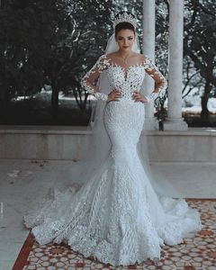 Dit Mhamad Sexy dentelle sirène col transparent manches longues perles paillettes robes de mariée robes de mariée Hochzeitskleid