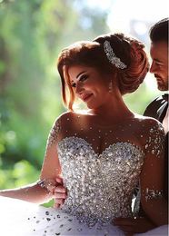 Said Mhamad robe de mariée pour les mariées 2019 grande taille s plage robe de mariée ligne a robes de mariée à manches longues col transparent tulle blanc 249T