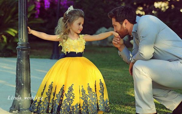 Said Mhamad – robe de concours de princesse jaune pour filles, Vintage, en dentelle, pour fête, Cupcake, fleur, jolie robe pour petit enfant