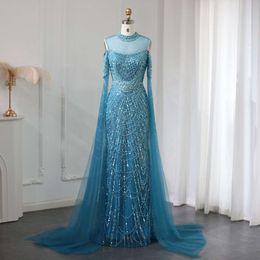 Dit Turquoise Sharon dubaï soirée robe sirène manches Cape violet bleu sauge or femmes fête de mariage robes de bal Ss205