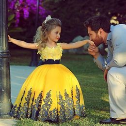 Saidmhamad robes de fille de fleur avec appliques deux pierres jaune et bleu foncé robe de bal robe de première Communion pour Girls273W