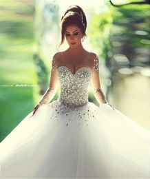 Saidmhamad Sheer Sweetheart Crystals lourds robes de bal sur les manches longues Robe de mariée en stock de robe nuptiale Vestido de Noiva7691169