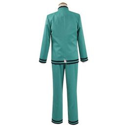 Saiki K Cosplay Uniforme Kusuo no Psi Nan Traje azul Peluca rosa Horquilla hecha a mano Disfraz de anime Gafas verdes Traje de Halloween Y0913237B