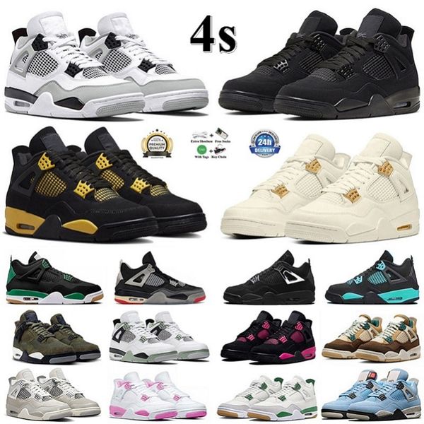 Jordab 4 4s Designer Hommes Chaussures de basket-ball Black Cat Militaire Noir Thunder Cacao Frozen Moments Université Bleu Pin Vert Seafoam Hommes Formateurs Baskets de sport