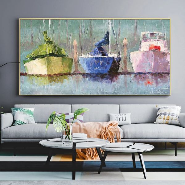 Pintura de velero, arte de pared para sala de estar, imágenes de barcos, impresiones en lienzo, decoración moderna para el hogar, pintura al óleo sobre lienzo, Quadros