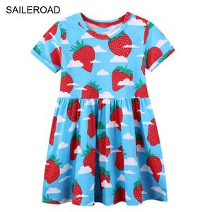 Saileroad Baby Meisjes Zomerjurk Kinderkleding Vestidos Prinses Jurk met Aardbei Korte Mouwen Kinderen Casual Jurken Q0716