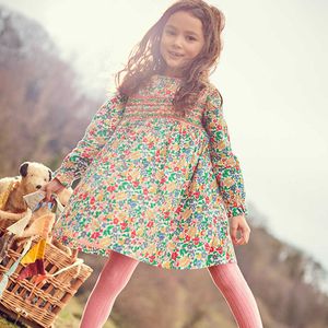 Saileroad merk bloem print kids meisjes jurk herfst baby lange mouw kleding gedrapeerde jurk katoen peuter meisje jurken Q0716