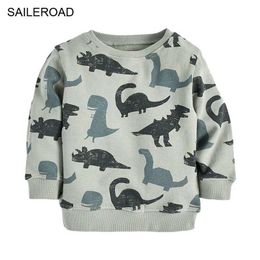 Saileroad dinosaurus print kleine jongens o nek herfst dunne sweatshirt voor kinderen hoodies kleding kind sweatshirts 211111