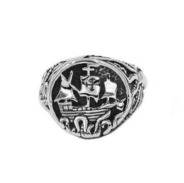 Zeilbootschip kruisring roestvrijstalen sieraden klassieke piratenschip octopus marine militaire motor heren ring 891b8372469