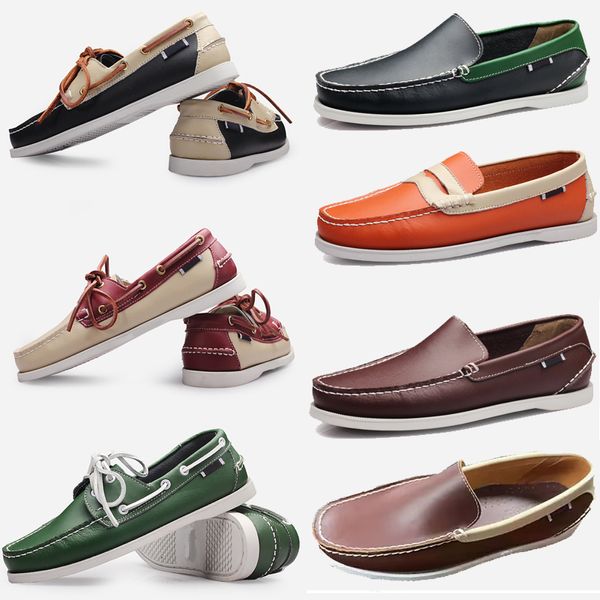 Baskets de voile décontractées pour hommes, grandes tailles en cuir véritable, chaussures simples de conduite britanniques pour hommes, Eur 38-4 65