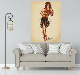 Sailor Jerry tatouage Aloha fille peintures Art Film impression affiche en soie décor mural maison 60x90cm4123235