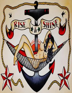 Sailor Jerry Tattoo Vintage Rise Shine Art Cadeaux Soie Affiche Peintures9374343