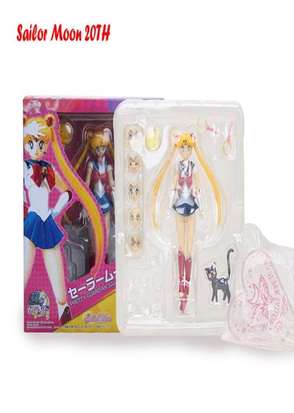 Figuras de juguete de acción de Sailor Moon Tsukino Usagi Mercurio Marte Venus Júpiter 20º aniversario Articulaciones móviles Figura de dama negra 15 cm 26806597