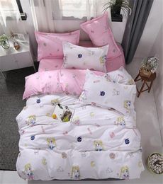Sailor Moon Bed Covers Flat Sheets beddengoed sets anime roze hart blauwe achtergrond meisjes dinosaurus quilt cover set home3540699