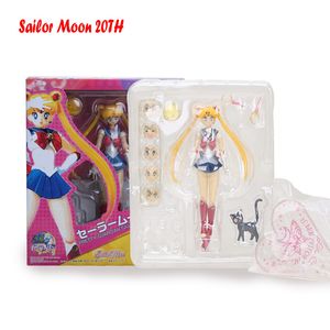 Sailor Moon Action Figurines Tsukino Usagi Mercure Mars Vénus Jupiter 20E Anniversaire Articulations Mobiles Black Lady Figure 15cm 201202