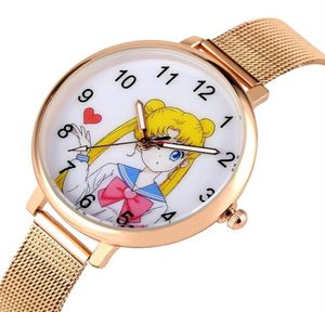 Sailor Moon femmes Bracelet montre mode or Rose maille bande Quartz dames horloges femmes montres heures cadeaux Relogio Feminino278y5210338