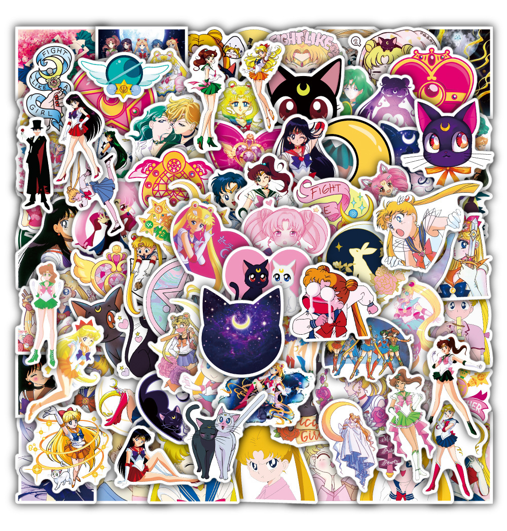 Sailor Movie Moon Stickers 100PCS Impermeabile Cartoon Anime Sticker Set Ragazze Regalo Notebook Chitarra Laptop Bottiglia d'acqua Toppe Decalcomanie 2 Gruppi Mix