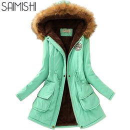 Saimishi automne hiver veste femmes Parka chaud vestes col de fourrure manteaux longs Parkas à capuche bureau dame coton grande taille